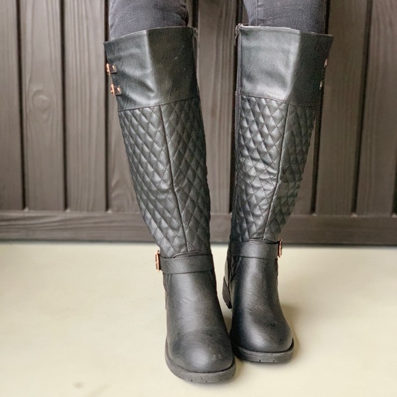 Tan Quilted Knee High Equestrian Riding Boots - Picture 5 of 8